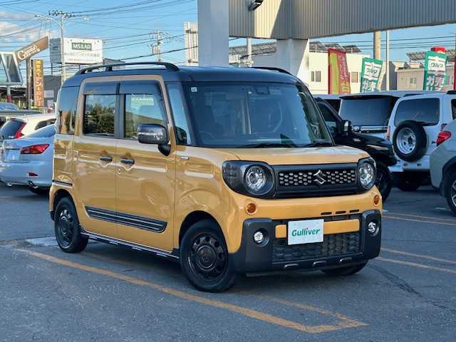 スズキ スペーシア ギア HYBRID XZ 道央・札幌 2019(令1)年 3.8万km アクティブイエロー/ガンメタリック2トーン /4WD//ワンオーナー//寒冷地仕様//社外メモリーナビ/  (DVD/CD/BT/ラジオ/フルセグ)//バックカメラ//衝突軽減ブレーキ//レーンキープアシスト//コーナーセンサー//アイドリングストップ//両側パワースライドドア//前席シートヒーター//革巻きステアリング//ステアリングリモコン//横滑り防止装置//ETC//LEDヘッドライト//フォグライト//オートライト//ウィンカーミラー//電動格納ミラー//ルーフレール//純正フロアマット//純正ドアバイザー//USBソケット//スマートキー//エンジンプッシュスタート//スペアキー//取扱説明書//保証書//ナビ取説