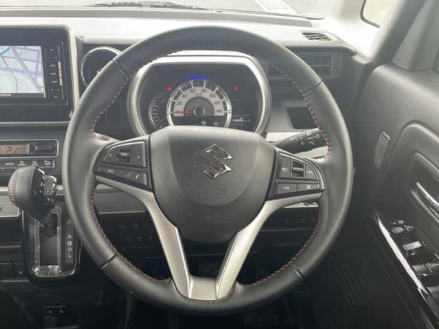 スズキ スペーシア カスタム HYBRID XS 山口県 2021(令3)年 1.6万km ブルーイッシュブラックパール3 禁煙車/社外メモリナビ/(CD/DVD/Bluetooth/フルセグTV)/バックカメラ/ドライブレコーダー(前方のみ)/両側パワースライドドア/衝突軽減ブレーキ/レーンキープアシスト/レーダークルーズコントロール/コーナーセンサー/ハーフレザーシート/D席シートヒーター/レザー調シートカバー/ステアリングスイッチ/アイドリングストップ/オートライト/LEDヘッドランプ/フォグランプ/プッシュスタート/スマートキー×２/純正アルミホイール/純正フロアマット/後席サンシェード/取扱説明書/保証書/記録簿