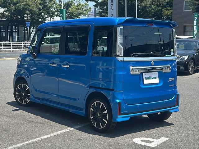 スズキ スペーシア カスタム HYBRID XS 鳥取県 2021(令3)年 3.5万km ブリスクブルーM ワンオーナー/アイドリングストップ/マイルドハイブリッドシステム/ドアバイザー/プッシュスタート/両側パワースライドドア/衝突軽減ブレーキ/ハーフレザー調シート/アダプティブクルーズコントロール/テーブル/リアサーキュレーター/シートヒーター