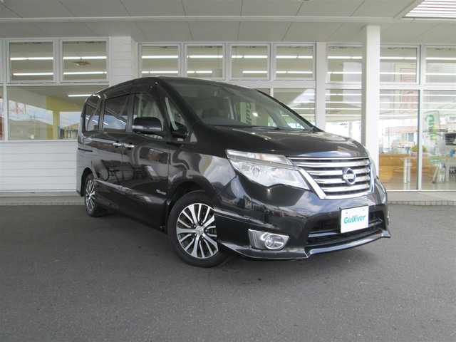 日産 セレナ ハイウェイS S HV Aセーフ 千葉県 2014(平26)年 8.7万km ダイヤモンドブラック 純正8型SDナビ、フルセグTV/アラウンドビューモニター/純正オーディオ【DVD/CD/BT/SD/USB】/純正後席フリップダウンモニター/LEDヘッドライト&ハロゲンフォグ/エマージェンシーブレーキ/LDW(車線逸脱警報)/クルーズコントロール/前後コーナーセンサー/ビルトインETC、スペアキー/取扱説明書/ナビ取扱説明書/新車時保証書/整備記録簿(H29/R1/R3/R4/R5)