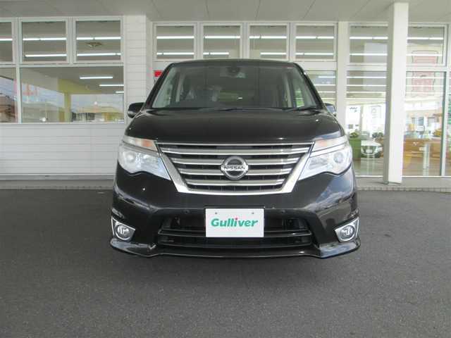 日産 セレナ ハイウェイS S HV Aセーフ 千葉県 2014(平26)年 8.7万km ダイヤモンドブラック 純正8型SDナビ、フルセグTV/アラウンドビューモニター/純正オーディオ【DVD/CD/BT/SD/USB】/純正後席フリップダウンモニター/LEDヘッドライト&ハロゲンフォグ/エマージェンシーブレーキ/LDW(車線逸脱警報)/クルーズコントロール/前後コーナーセンサー/ビルトインETC、スペアキー/取扱説明書/ナビ取扱説明書/新車時保証書/整備記録簿(H29/R1/R3/R4/R5)