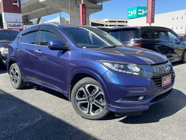 ホンダ ヴェゼル ハイブリッド Z 福岡県 2014(平26)年 9.2万km モルフォブルーP 純正ナビ/ワンセグテレビ/バックカメラ/クルーズコントロール/ETC/LEDヘッドライト/ハーフレザーシート/シートヒーター