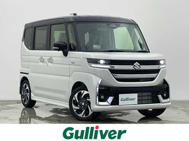 スズキ スペーシア カスタム HYBRID XS 宮城県 2025(令7)年 0.1千km ピュアホワイトP 届け出済み未使用車/４WD/純正ナビ/全方位カメラ/衝突軽減/両側パワースライドドア/障害物センサー/アダプティブクルーズコントロール/レーンアシスト/電動パーキング/ブレーキホールド/シートヒーター/ステアリングヒーター/ヘッドライトレベライザー/アイドリングストップ/横滑り防止/ヘッドアップディスプレイ/スマートキー/プッシュスタート/禁煙車