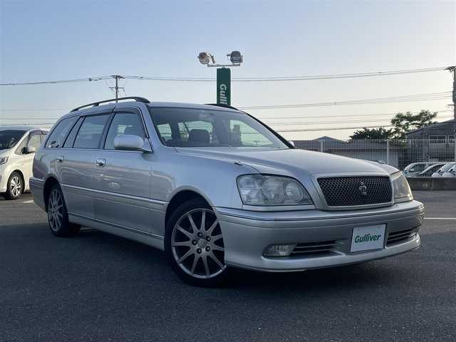トヨタ クラウン エステート アスリート 福岡県 2002(平14)年 20万km シルバーM 純正CD/カセットデッキ/（CD/カセットテープ/AM/FM）/社外ポータブルナビ/（ワンセグTV）/バックモニター/純正HIDヘッドライト/純正17inchAW/ISOFIX/ルーフレール/リモコンキー/スペアキー/クラウン最後の直列6気筒エンジン/（1JZ-FSE）/エアコンルーバー故障/エンジンオイルにじみあります。/テールレンズのアクセスホール内装カバー爪折れているため取付できません。