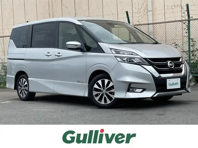 日産 セレナ ハイウェイスター Vセレクション 東京都 2017(平29)年 8.7万km ブリリアントシルバー 純正ナビ/バックモニター/エマージェンシーブレーキ/車線逸脱警報/クルーズコントロール/ハンズフリーオートスライドドア/ＥＴＣ/アイドリングスイッチ/横滑り防止措置/ステアリングスイッチ