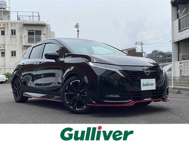 日産 オーラ ニスモ 宮崎県 2024(令6)年 0.6万km スーパーブラック ワンオーナー/登録時走行距離5259km/純正ナビ/（Apple Car Play/Android Auto/Bluetooth/HDMI/フルセグTV）/置くだけ充電/プロパイロット/アラウンドビューモニター/インテリジェントルームミラー/ステアリングヒーター/ビルトインETC/取説、記録簿/スペアキー１本