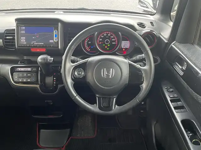 ホンダ Ｎ ＢＯＸ カスタム G Aパッケージ 島根県 2014(平26)年 6.7万km ミラノレッド 登録時走行距離　67011km/ワンオーナ/取扱説明書/保証書/純正ナビ(VXM-145VSi）/（Bluetooth/AM/FM/CD/DVD/USB）/ワンセグテレビ/バックカメラ/プッシュスタート/スマートキー/スペアキー/純正フロアマット/横滑り防止装置/衝突軽減システム/カーテンエアバック/純正アルミ１４インチ/禁煙車