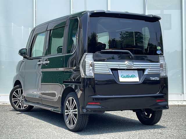 ダイハツ タント カスタム RS トップED SA Ⅲ 福岡県 2018(平30)年 7.2万km ブラックマイカメタリック 社外7インチナビ/　（Bカメラ、TV、DVD、CD、Bluetooth、AM、FM）/両側パワースライドドア/ドライブレコーダー前/ETC/衝突軽減ブレーキ/横滑り防止装置/アイドリングストップ/フォグランプ/ステアリングボタン/ハーフレザーシート/純正ホイール/純正マット/LEDヘッドライト/ドアバイザー/ウィンカーミラー/パワーウィンドウ/スマートキー/プッシュスタート/スペアキー
