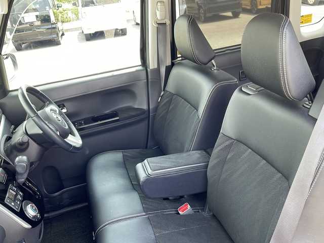 ダイハツ タント カスタム RS トップED SA Ⅲ 福岡県 2018(平30)年 7.2万km ブラックマイカメタリック 社外7インチナビ/　（Bカメラ、TV、DVD、CD、Bluetooth、AM、FM）/両側パワースライドドア/ドライブレコーダー前/ETC/衝突軽減ブレーキ/横滑り防止装置/アイドリングストップ/フォグランプ/ステアリングボタン/ハーフレザーシート/純正ホイール/純正マット/LEDヘッドライト/ドアバイザー/ウィンカーミラー/パワーウィンドウ/スマートキー/プッシュスタート/スペアキー