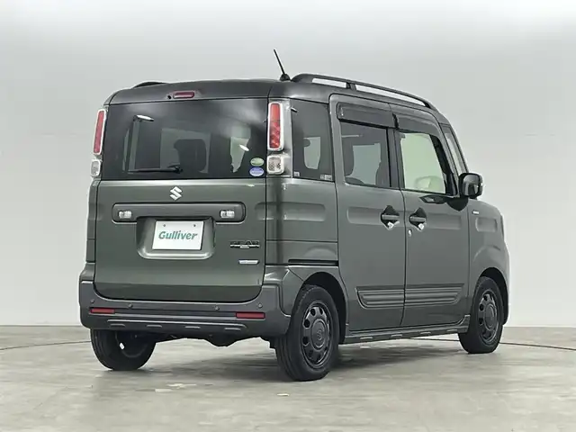 スズキ スペーシア ギア HYBRID XZターボ 福島県 2021(令3)年 6万km クールカーキパールメタリック/ガンメタリック2トーン ワンオーナー/ルーフレール/スズキセーフティサポート/・デュアルカメラブレーキサポート/・誤発進抑制機能（前方・後方）/・後退時ブレーキサポート/・車線逸脱警報機能/・車線逸脱抑制機能/・ふらつき警報機能/・標識認識機能/・フロントガラス投影式ヘッドアップディスプレイ/・先行車発進お知らせ機能/・ハイビームアシスト/・アダプティブクルーズコントロール（全車速追従機能付き）/純正ナビ/・型番：CN-R2765W/・フルセグ/CD/DVD/SD/BT/FM/AM/・ETC/・全方位カメラ/両側パワースライドドア/革巻きステアリング/・ステアリングスイッチ/・パドルシフト/前席シートヒーター/LEDヘッドライト/・フォグランプ/・オートライト/プッシュスタート/・スマートキー/・アイドリングストップ/純正マット/ドアバイザー