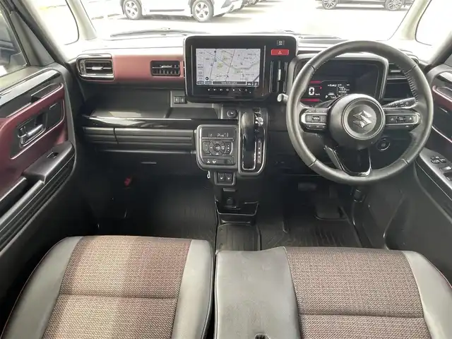 スズキ スペーシア カスタム HYBRID XS 道央・札幌 2024(令6)年 1.3万km スチールシルバーメタリック/ブルーイッシュブラックパール ・４WD/・ワンオーナー/・衝突軽減ブレーキ/・純正ナビ/　CD＆DVD＆BT＆TV/・全方位カメラ/・バックカメラ/・両側パワースライドドア/・コーナーセンサー/・レーンキープアシスト/・レーダークルーズコントロール/・ヘッドアップディスプレイ/・シートヒーター/・ハーフレザーシート/・オートエアコン/・オートライト/・ミラーヒーラー/・ステアリングヒーター/・アイドリングストップ/・ステアリングスイッチ/・ビルトインETC/・プッシュスタート/・スマートキー/・前方ドライブレコーダー/・純正フロアマット/・ドアバイザー/・ウィンカーミラー/・フォグライト
