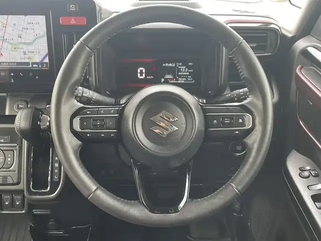 スズキ スペーシア カスタム HYBRID XS 道央・札幌 2024(令6)年 1.3万km スチールシルバーメタリック/ブルーイッシュブラックパール ・４WD/・ワンオーナー/・衝突軽減ブレーキ/・純正ナビ/　CD＆DVD＆BT＆TV/・全方位カメラ/・バックカメラ/・両側パワースライドドア/・コーナーセンサー/・レーンキープアシスト/・レーダークルーズコントロール/・ヘッドアップディスプレイ/・シートヒーター/・ハーフレザーシート/・オートエアコン/・オートライト/・ミラーヒーラー/・ステアリングヒーター/・アイドリングストップ/・ステアリングスイッチ/・ビルトインETC/・プッシュスタート/・スマートキー/・前方ドライブレコーダー/・純正フロアマット/・ドアバイザー/・ウィンカーミラー/・フォグライト