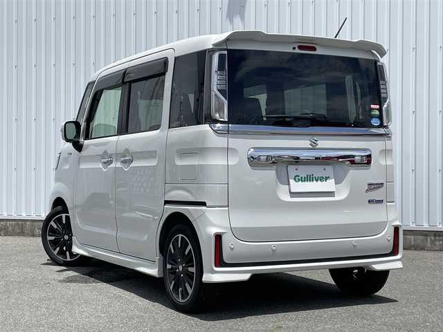 スズキ スペーシア カスタム HYBRID XS ターボ 福岡県 2020(令2)年 1.9万km ピュアホワイトP 純正８型ナビ（ＣＮ－ＲＺ８５３）　/全周囲カメラ　/フルセグＴＶ　/両側パワースライドドア　/デュアルセンサーブレーキサポート　/コーナーセンサー　/クルーズコントロール　/Ｄ席シートヒーター/車線逸脱警報/Bluetooth/スリムサーキュレーター/CD/DVD/スマートキー/プッシュスタート　/ＥＴＣ