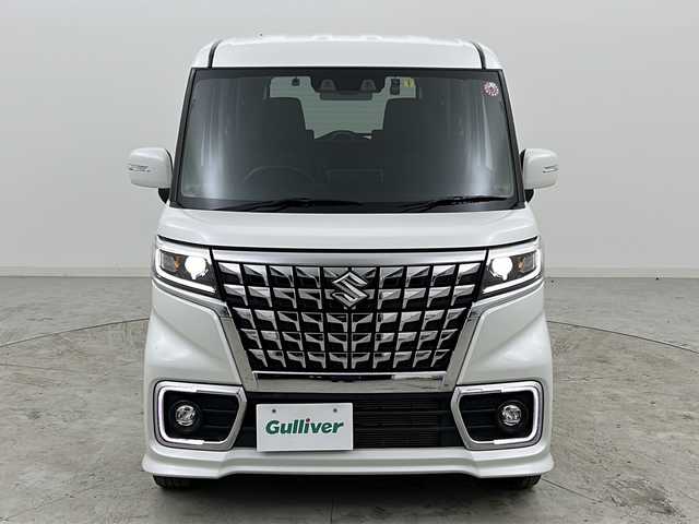 スズキ スペーシア カスタム HYBRID XS ターボ 宮城県 2023(令5)年 4.6万km ピュアホワイトP ワンオーナー/禁煙車/スズキセーフティーサポート/・デュアルカメラブレーキサポート/・車線逸脱警報/・車線逸脱抑制機能/・ハイビームアシスト/・パーキングソナー/・横滑り防止機能/オートクルーズコントロール/ヘッドアップディスプレイ/前席シートヒーター/両側パワースライドドア/純正8インチナビ/（BT.AM.FM.CD.DVD.SD.HDMI）/バックカメラ/フルセグテレビ/ビルトインETC/前後純正ドライブレコーダー/ハーフレザーシート/パドルシフト/革巻きステアリング/ステアリングスイッチ/プッシュスタート/スマートキー/スペアキー/エンジンスターター/ロールサンシェード/シートバックテーブル/純正フロアマット/純正ドアバイザー/LEDヘッドライト/LEDフォグランプ/純正15インチアルミホイール/アイドリングストップ