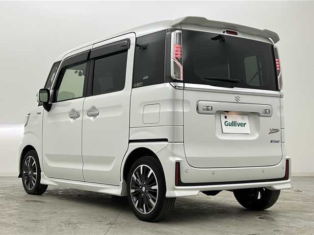 スズキ スペーシア カスタム HYBRID XS ターボ 宮城県 2023(令5)年 4.6万km ピュアホワイトP ワンオーナー/禁煙車/スズキセーフティーサポート/・デュアルカメラブレーキサポート/・車線逸脱警報/・車線逸脱抑制機能/・ハイビームアシスト/・パーキングソナー/・横滑り防止機能/オートクルーズコントロール/ヘッドアップディスプレイ/前席シートヒーター/両側パワースライドドア/純正8インチナビ/（BT.AM.FM.CD.DVD.SD.HDMI）/バックカメラ/フルセグテレビ/ビルトインETC/前後純正ドライブレコーダー/ハーフレザーシート/パドルシフト/革巻きステアリング/ステアリングスイッチ/プッシュスタート/スマートキー/スペアキー/エンジンスターター/ロールサンシェード/シートバックテーブル/純正フロアマット/純正ドアバイザー/LEDヘッドライト/LEDフォグランプ/純正15インチアルミホイール/アイドリングストップ