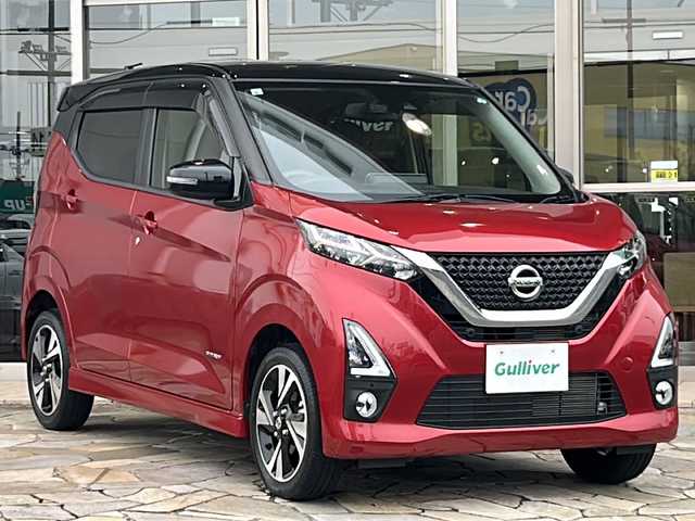 日産 デイズ HWS G ターボ プロパイロットED 静岡県 2019(令1)年 2万km スパークリングレッド/ブラック 純正ナビ/・CD/DVD/・FM/AM/・フルセグTV/・Bluetooth/・SD/主要装備/・アラウンドビューモニター/・プロパイロット/・アイドリングストップ/・ＬＥＤヘッドライト/・フォグランプ/・エマージェンシーブレーキ/・サイドカーテンエアバッグ/・コーナーセンサー/・ハーフレザーシート/・ETC/・マフラーカッター/・ステアリングスイッチ/・プッシュスタート/・運転席+助手席シートヒーター/・純正フロアマット/・純正アルミホイール