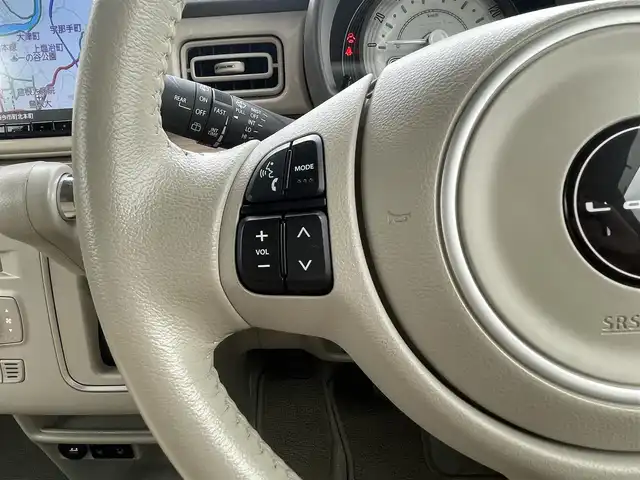 スズキ ラパン X 島根県 2022(令4)年 5.1万km フォーンベージュメタリック/ホワイト2トーンルーフ ワンオーナー　/４WD　/純正８型ＳＤナビ　/フルセグＴＶ　/ＤＶＤ再生　/Ｂｌｕｅｔｏｏｔｈ接続　/全方位／バックカメラ　/前方ドライブレコーダー/アイドリングストップ　/衝突軽減ブレーキ/後方コーナーセンサー　/前席シートヒーター　/スマートキー/純正ＨＩＤヘッドライト　/純正１４インチアルミホイール/純正フロアマット/保証書・取扱説明書/スペアキー1本