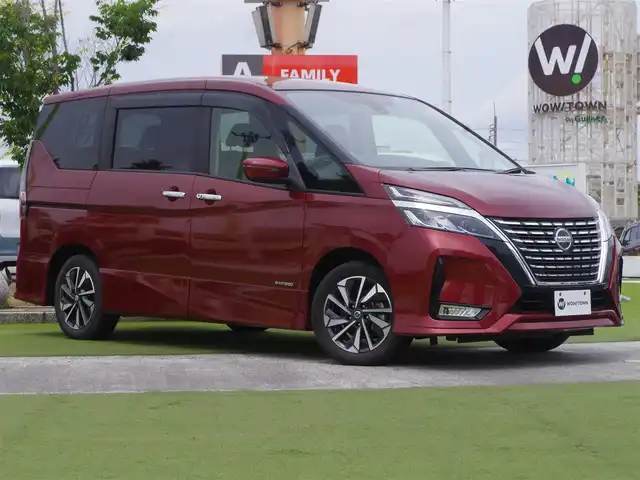 日産 セレナ ハイウェイスター V 千葉県 2020(令2)年 4.2万km マルーンレッド 195/60R16/エマージェンシーブレーキ/ハンズフリー両側パワースライドドア/9インチ純正SDナビ/地デジTV/【DVD/CD再生機能　Bluetooth接続】/バックカメラ/フリップダウンモニター/革巻きステアリング/ステアリングスイッチ/ETC/LEDヘッドライト/フォグライト/ウインカーミラー/コーナーセンサー/純正16インチアルミホイル/インテリジェントキー