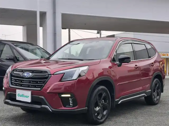 スバル フォレスター スポーツ 熊本県 2024(令6)年 0.2万km クリムゾンレッドP ワンオーナー/純正SDナビ（CN-FX800D）/【フルセグテレビ/Bluetooth/CD/DVD】/サイド・バックカメラ/アイサイト/衝突軽減ブレーキ/レーダークルーズコントロール/ステアリングスイッチ/ハーフレザーシート/前席シートヒーター/前席パワーシート/ステアリングヒーター/電子パーキング/オートホールド/ETC/純正18インチAW/アイドリングストップ/パワーシート/横滑り防止/保証書/取扱説明書