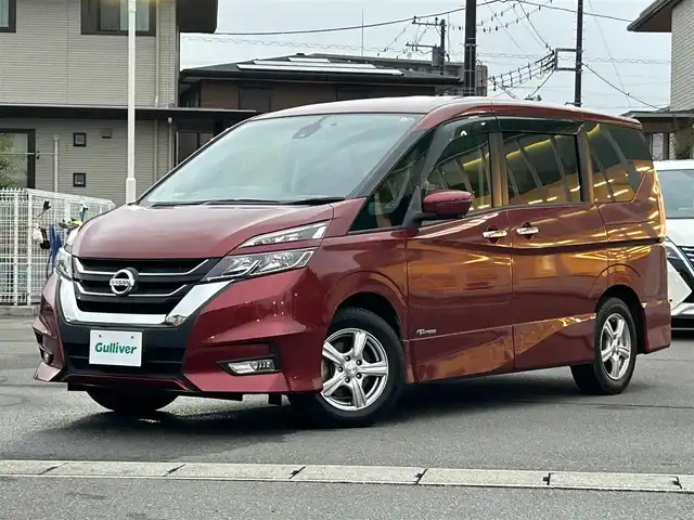 日産 セレナ ハイウェイスター 静岡県 2016(平28)年 4.6万km マルーンレッド 純正9インチナビ(CD/DVD/BT/フルセグ)/全方位カメラ/後席モニター/ドライブレコーダー前後/純正ETC/USB入力端子/パーキングアシスト/アイドリングストップ/レーダークルーズコントロール/Wオートエアコン/三列シート/ウォークスルー/フロアマット/両側パワースライドドア/15インチアルミホイール/ABS/横滑り防止装置/ナイトビジョン/コーナーセンサー前後/レーンキープアシスト/オートライト/LEDヘッドライト/W+サイドエアバック/衝突軽減システム/エンジンスタートボタン/パワーステアリング/パワーウィンドウ/アイドリングストップ/プロパイロット/デジタルインナーミラー/地図SD無し/警告灯点灯（ABS/横滑り防止装置/衝突軽減システム）