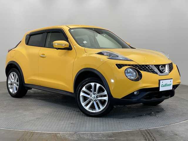 日産 ジューク 15RX Vセレクション 栃木県 2017(平29)年 3.4万km サンライトイエロー 社外ナビ(パナソニック製)/(CD/DVD/フルセグTV/Bluetooth)/全方位リアカメラ/レーンキープアシスト/衝突軽減システム/横滑り防止装置/禁煙車/純正アルミホイール/純正フロアマット/シガーライター/スマートキー/プッシュスタート/盗難防止装置システム/電動格納ミラー