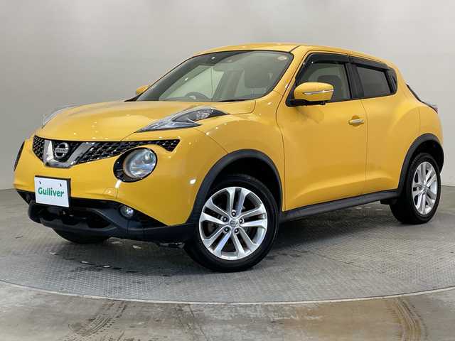日産 ジューク 15RX Vセレクション 栃木県 2017(平29)年 3.4万km サンライトイエロー 社外ナビ(パナソニック製)/(CD/DVD/フルセグTV/Bluetooth)/全方位リアカメラ/レーンキープアシスト/衝突軽減システム/横滑り防止装置/禁煙車/純正アルミホイール/純正フロアマット/シガーライター/スマートキー/プッシュスタート/盗難防止装置システム/電動格納ミラー