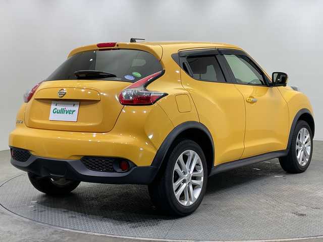 日産 ジューク 15RX Vセレクション 栃木県 2017(平29)年 3.4万km サンライトイエロー 社外ナビ(パナソニック製)/(CD/DVD/フルセグTV/Bluetooth)/全方位リアカメラ/レーンキープアシスト/衝突軽減システム/横滑り防止装置/禁煙車/純正アルミホイール/純正フロアマット/シガーライター/スマートキー/プッシュスタート/盗難防止装置システム/電動格納ミラー