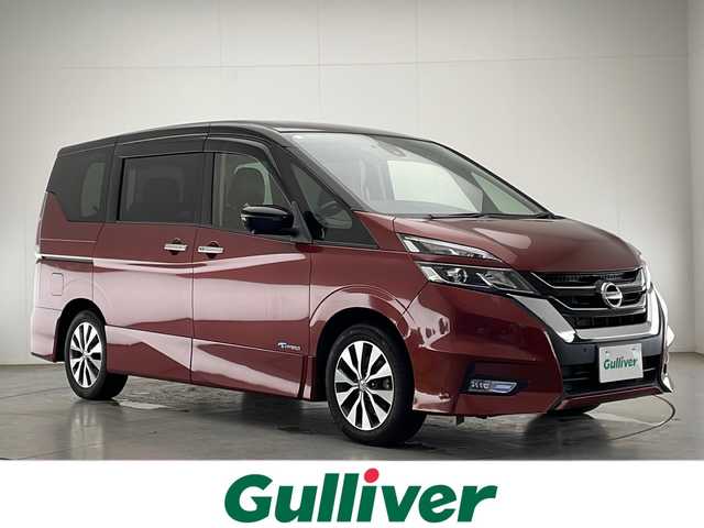 日産 セレナ ハイウェイスター G 宮崎県 2016(平28)年 7.5万km マルーンレッド 2トーン 禁煙車/エマージェンシーブレーキ/純正9型ナビTV/（MM516D-L/CD/DVD/Blu-ray/Bluetooth/フルセグTV)/純正リアフリップダウンモニター/純正ドライブレコーダー/純正LEDオートライト/純正フォグ/純正16インチアルミ/純正フロアマット/ハンズフリー両側電動スライドドア/プロパイロット/パーキングアシスト/アラウンドビューモニター/Wオートエアコン/シートカバー/ETC/インテリジェントキー/プッシュエンジンスタート/スペアキー/新車時保証書/取扱い説明書