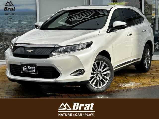 トヨタ ハリアー プレミアム アドバンスドP 道北・旭川 2015(平27)年 3.6万km ホワイトパールクリスタルシャイン JBLサウンドシステム/全方位カメラ/フルセグTV/パノラマルーフ/レザーシート/前席パワーシート/前席シートヒーター/社外ドライブレコーダー/パワーバックドア/コーナーセンサー/寒冷地仕様