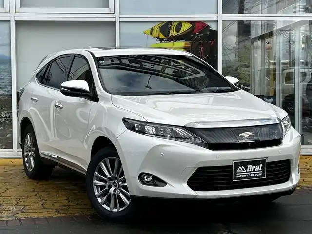 トヨタ ハリアー プレミアム アドバンスドP 道北・旭川 2015(平27)年 3.6万km ホワイトパールクリスタルシャイン JBLサウンドシステム/全方位カメラ/フルセグTV/パノラマルーフ/レザーシート/前席パワーシート/前席シートヒーター/社外ドライブレコーダー/パワーバックドア/コーナーセンサー/寒冷地仕様