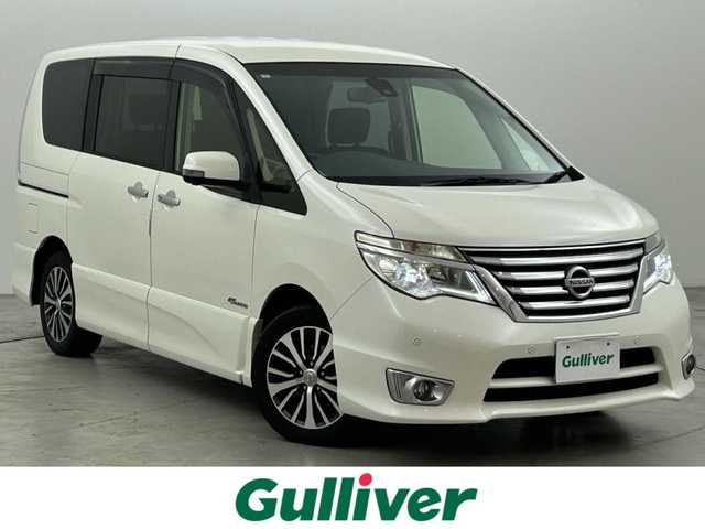 日産 セレナ ハイウェイS S HV Aセーフ 福岡県 2015(平27)年 9.8万km ブリリアントホワイトパール 後席モニター　/純正ナビ　/全方位カメラ　/ＥＴＣ　/クルーズコントロール　/コーナーセンサー　/エマージェンシーブレーキ　/レーンキープ　/アイドリングストップ　/両側電動スライドドア　/純正１６インチアルミホイール