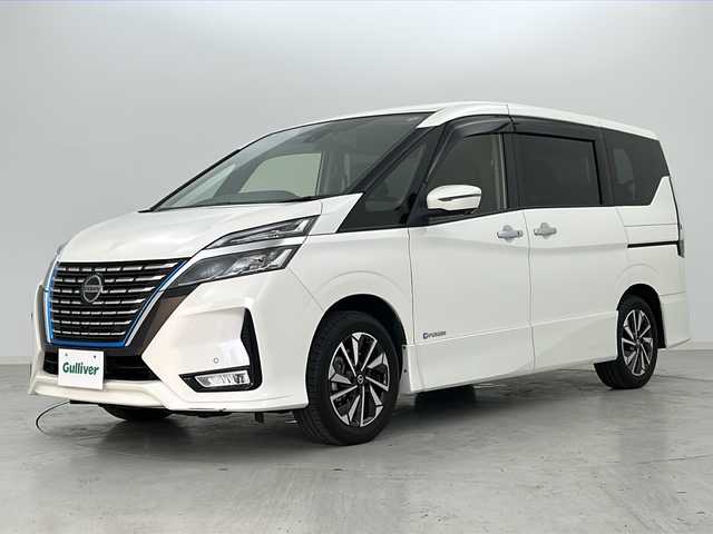 日産 セレナ e－パワー ハイウェイスター V 宮城県 2021(令3)年 4.8万km ブリリアントホワイトパール 【セーフティーパックA】/・エマージェンシーブレーキ/・プロパイロット/・車線逸脱警報/・後側方車両検知警報/・コーナーセンサー（前後）/・道路標識表示/・ふらつき警報/純正10型SDナビ（MM520D-L）/地図SDなし動作未確認/・フルセグTV/・BT.CD/DVD/アラウンドビューモニター/インテリジェントルームミラー/両側パワースライド/ハンズフリー機能あり/ビルトインETC/LEDヘッドライト/LEDフォグ/純正AW/純正ドライブレコーダー/純正フロアマット/プッシュスタート/スマートキー