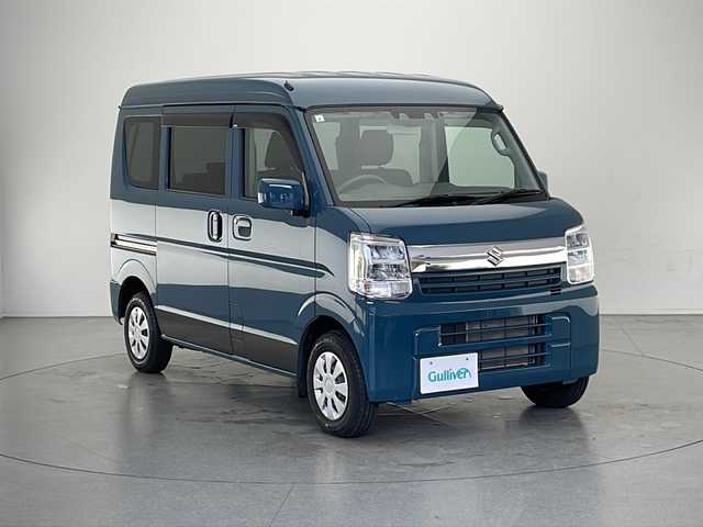 スズキ エブリイ JOIN 長野県 2024(令6)年 2.8万km デニムブルーメタリック 4WD/社外メモリナビ/Bluetooth／CD／DVD／フルセグTV/ETC/横滑り防止装置/衝突被害軽減システム/運転席シートヒーター/純正フロアマット/純正ドアバイザー/両側スライドドア/コーナーセンサー/オートライト/LEDヘッドライト/電格ミラー/リモコンキー/スペアキー1本