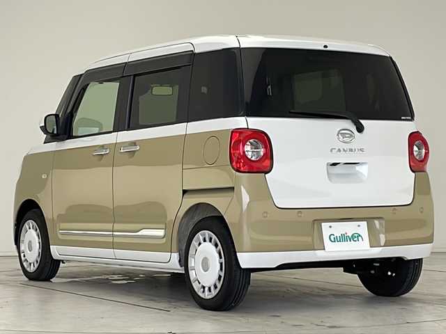 ダイハツ ムーヴ キャンバス ストライプス G 愛知県 2022(令4)年 1.4万km シャイニングホワイトパール/サンドベージュメタリック 衝突被害軽減ブレーキ/7インチSD（ナビあり）/全方位カメラ/両側パワースライドドア/シートヒーター/フルセグTV/CD DVD/Bluetooth/バックカメラ/コーナーセンサー/LEDヘッドライト/オートマチックハイビーム/ステアリングスイッチ/スマートキー/プッシュスタート