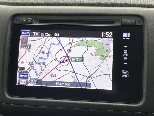 ホンダ ヴェゼル ハイブリッド Z 熊本県 2015(平27)年 6.8万km ミスティックグリーンパール 純正ナビ（ＣＤ・ＤＶＤ・フルセグ・ＢＴ）/バックカメラ　/ビルトインＥＴＣ　/クルーズコントロール　/前席シートヒーター　/衝突軽減ブレーキ　/横滑り防止　/パドルシフト/ハーフレザーシート　/オートライト/LEDヘッドライト/フォグランプ/純正フロアマット　/純正１７インチＡＷ/スマートキー/プッシュスタート/スペアキー1本