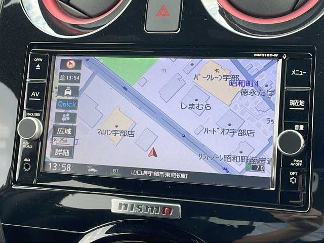 日産 ノート e－パワー ニスモ 山口県 2019(平31)年 5.7万km ガーネットレッド 純正SDナビ/・Bluetooth/・フルセグテレビ/・DVD再生/アラウンドビューモニター/ETC/ドライブレコーダー/デジタルインナーミラー/純正アルミホイール/純正フロアマット/クルーズコントロール/純正LEDヘッドライト/フォグライト/リアフォグライト/オートライト/エマージェンシーブレーキ/踏み間違え防止装置/プッシュスタート/スマートキー/スペアキー有/取扱説明書