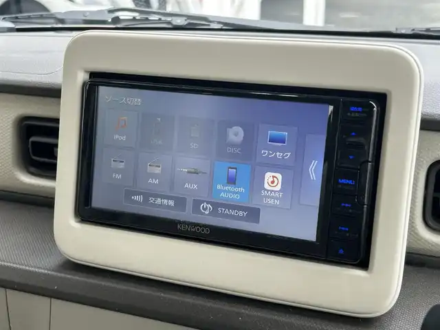 スズキ ラパン L 静岡県 2022(令4)年 5.4万km フォーンベージュM 社外7インチナビ/（CD/SD/Bluetooth/USB/iPod）/ワンセグTV/バックカメラ/ドラレコ/オートライト/コーナーセンサー/ETC/レーンキープアシスト/フルフラットシート/プッシュスタート/スマートキー/純正14SW