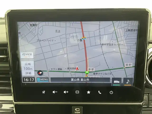 スズキ スペーシア カスタム HYBRID XS ターボ 富山県 2023(令5)年 0.6万km ピュアホワイトパール/ブラック2トーン 純正ナビ（CD DVD BT CarPlay Androidauto smartphoneLink)/フルセグTV/全周囲カメラ/リアコーナーセンサー/ビルトインETC/両側パワースライドドア/ヘッドアップディスプレイ/オートライト/LEDヘッドライト/フォグ/運転席シートヒーター/ACC/衝突軽減ブレーキ/レーンキープ/パドルシフト/スマートキー/プッシュスタート/純正マット・バイザー/スペアキー