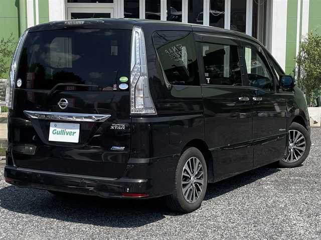 日産 セレナ HWS S HV Vセレ +Sefty 埼玉県 2015(平27)年 14.5万km 茶 ワンオーナー/純正フリップダウンモニター/両側パワースライドドア/バックカメラ/アラウンドビューモニター/ビューモニター付バックミラー/ビルトインETC/前方ドライブレコーダー/LEDヘッドライト/純正LEDフォグライト/レーンキープアシスト/衝突軽減装置/プッシュスタート/クルーズコントロール/横滑り防止装置/USBポート（運転席下）/純正ナビTV（タッチパネル不良修理要す）/保証書付整備手帳/取扱説明書