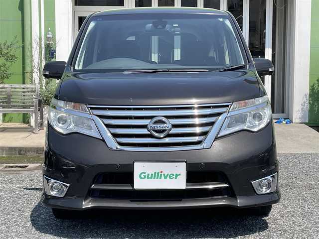 日産 セレナ HWS S HV Vセレ +Sefty 埼玉県 2015(平27)年 14.5万km 茶 ワンオーナー/純正フリップダウンモニター/両側パワースライドドア/バックカメラ/アラウンドビューモニター/ビューモニター付バックミラー/ビルトインETC/前方ドライブレコーダー/LEDヘッドライト/純正LEDフォグライト/レーンキープアシスト/衝突軽減装置/プッシュスタート/クルーズコントロール/横滑り防止装置/USBポート（運転席下）/純正ナビTV（タッチパネル不良修理要す）/保証書付整備手帳/取扱説明書