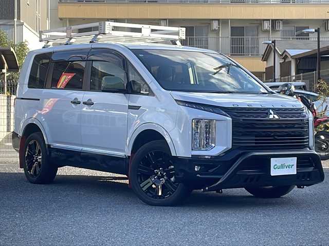 三菱 デリカＤ：５ シャモニー 秋田県 2025(令7)年 1.3万km ホワイトダイヤモンド 4WD/フリップダウンモニター/アルパインナビ/　　CD/DVD/BT/フルセグTV/バックカメラ/両側パワースライドドア/電動リアゲート/レーダークルーズコントロール/LEDオートライト/ハーフレザーシート/前席シートヒーター/運転席パワーシート/純正18インチアルミホイール/ルーフキャリア/ステアリングヒーター/パドルシフト/USBポート/スマートキー/ビルトインETC