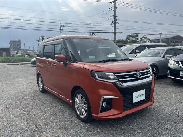 スズキ ソリオ HV MZ 福岡県 2022(令4)年 2.8万km フレイムオレンジPM 純正ナビ　ＤＶＤ　フルセグ　/全方位カメラ　/両側パワスラ　/ＨＵＤ　/ＥＴＣ　/スマートキー　/コーナーセンサー　/フロントシートヒーター　/衝突軽減ブレーキ　/ｉ－ｓｔｏｐ　/純正１５インチＡＷ　/クルコン　/ＬＥＤヘッドライト　/レーンキープアシスト/保証書・取説・スペアキー