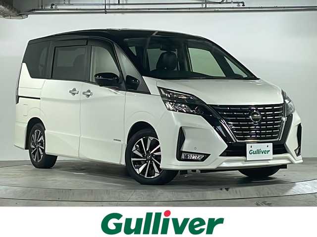 日産 セレナ ハイウェイスター V 広島県 2021(令3)年 3.8万km ブリリアントホワイトパール 2トーン 禁煙車/セーフティパックA/エマージェンシーブレーキ/車線逸脱警報/標識認識機能/速度標識認識/ハイビームアシスト/BSW/コーナーセンサー/プロパイロット/インテリジェントルームミラー/電動パーキングブレーキ/ブレーキホールド/社外９型ナビ（MDV-M907HDL）/・フルセグTV/・CD/DVD//・Bluetooth/・SD/音楽録音/アラウンドビューモニター/社外フリップダウンモニター（TVM-FW1020）/ステアリングスイッチ/革巻きステアリング/オートライト/LEDヘッドライト/フォグランプ/シートカバー/ETC/純正16インチアルミホイール/W+サイド+カーテンエアバック