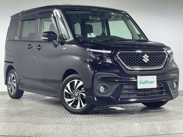 スズキ ソリオ バンディット HV MV 神奈川県 2022(令4)年 1.2万km グリッターバイオレットパール 純正メモリーナビ/・DVD/CD/BT/フルセグTV/・全方位モニター/・スマートフォン連携機能/セーフティーサポート（予防安全技術）/・デュアルカメラブレーキサポート/・車線逸脱警報機能/・先行車発進お知らせ機能/・全車速追従機能付アダブティブクルーズコントロール/・標識認識機能/パワースライドドア（助手席側）/シートヒーター(D/N)/LEDヘッドライト/フォグランプ/革巻きステアリング/ステアリングスイッチ/Autoライト/ビルトインETC/前後ドライブレコーダー/コーナーセンサー/シートリフター/電動格納ミラー/ウィンカーミラー/純正フロアマット/純正15インチアルミホイール/純正ドアバイザー/社外アルミホイール付きスタッドレスタイヤ4本積み込み有り