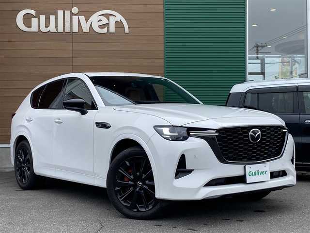 マツダ ＣＸ－６０ XD HV プレミアムスポーツ 道央・札幌 2022(令4)年 1.9万km ロジウムホワイトプレミアムメタリック 登録時走行距離 18098km/　4　W　D　/ワンオーナー/ディーゼルハイブリッド/サンルーフ/寒冷地仕様/衝突軽減ブレーキ/レーンキープアシスト/純正メーカーナビ/(AM/FM/BT/フルセグTV)/バックカメラ/全方位カメラ/パワーバックドア/レーダークルーズコントロール/茶ハーフレザーシート/前席パワーシート/置くだけ充電/コーナーセンサー/LEDヘッドライト/フロントフォグランプ/プッシュスタート/スマートキー/スペアキー×1/純正フロアマット/純正AW付冬タイヤあり/取説/保証書