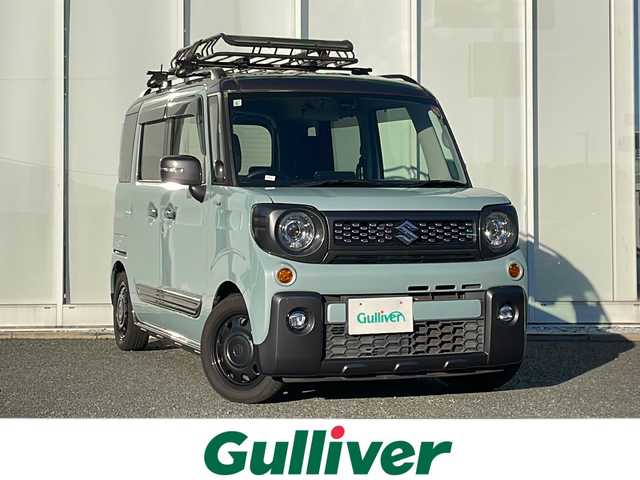 スズキ スペーシア ギア HYBRID XZターボ 福岡県 2019(令1)年 9.1万km オフブルーメタリック/ガンメタリック2トーンルーフ 純正8インチナビ/【AM/FM/CD/DVD/SD/BT/USB/フルセグTV】/社外10.1インチ後席モニター【RSA10S-L-S】/バックカメラ/ETC/ルーフキャリア/後席送風機/電動格納ミラー/前席シートヒーター/LEDヘッドライト＆フォグランプ/ステアリングスイッチ/パドルシフト/TVキャンセラー/後席サンシェード/後席用テーブル