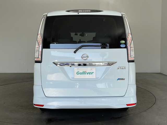 日産 セレナ ハイウェイスター Sハイブリッド 兵庫県 2014(平26)年 8.7万km ブルームーンホワイトP ・純正SDナビ（CD・DVD・BT・ワンセグ・USB・AUX・ipod）/・バックカメラ/・ビルトインETC/・片側パワースライドドア/・ドライブレコーダー/・クルーズコントロール/・衝突軽減ブレーキ/・横滑り防止装置/・車線逸脱警報装置/・オートライト/・アイドリングストップ/・純正フロアマット/・純正16インチアルミホイール/・保証書/・取扱説明書