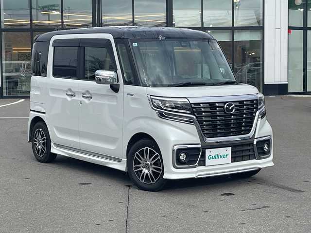 マツダ フレアワゴン カスタムスタイル ハイブリッド XT 青森県 2018(平30)年 6.5万km パールⅡ ・4WD/・ターボ/・純正ナビ/・フルセグ/・DVD/CD/SD/BT/・バックカメラ/・ドライブレコーダー/・純正エンジンスターター/・両側パワースライドドア/・衝突被害軽減ブレーキ/・レーンキープアシスト/・レーダークルーズコントロール/・パーキングセンサー/・アイドリングストップ/・ETC/・ハーフレザーシート/・前席シートヒーター/・LEDヘッドライト/・LEDフォグ/・プッシュスタート/・スマートキー/・ドアバイザー/・ミラーヒーター/カラーコードC2H(ZVRパール/ZJ3ブラック：2トーン)