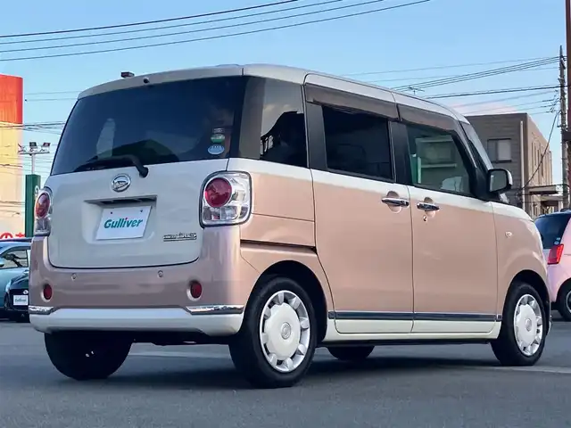 ダイハツ ムーヴ キャンバス X メイクアップ SA Ⅲ 静岡県 2018(平30)年 4.5万km パールホワイトⅢ/ライトローズマイカメタリックⅡ 2トーン エンジンスタートボタン/パワーステアリング/パワーウィンドウ/アイドリングストップ/スマートキー/オートエアコン/USB入力端子/バックカメラ/純正ナビ(CD/DVD/BT/フルセグ)/ドライブレコーダー/ベンチシート/フロアマット/両側スライドドア/ABS/横滑り防止装置/コーナーセンサー/レーンキープアシスト/盗難防止装置/オートライト/オートマチックハイビーム/Wエアバック/衝突軽減システム