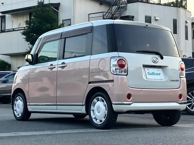 ダイハツ ムーヴ キャンバス X メイクアップ SA Ⅲ 静岡県 2018(平30)年 4.5万km パールホワイトⅢ/ライトローズマイカメタリックⅡ 2トーン エンジンスタートボタン/パワーステアリング/パワーウィンドウ/アイドリングストップ/スマートキー/オートエアコン/USB入力端子/バックカメラ/純正ナビ(CD/DVD/BT/フルセグ)/ドライブレコーダー/ベンチシート/フロアマット/両側スライドドア/ABS/横滑り防止装置/コーナーセンサー/レーンキープアシスト/盗難防止装置/オートライト/オートマチックハイビーム/Wエアバック/衝突軽減システム